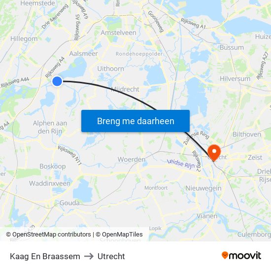 Kaag En Braassem to Utrecht map