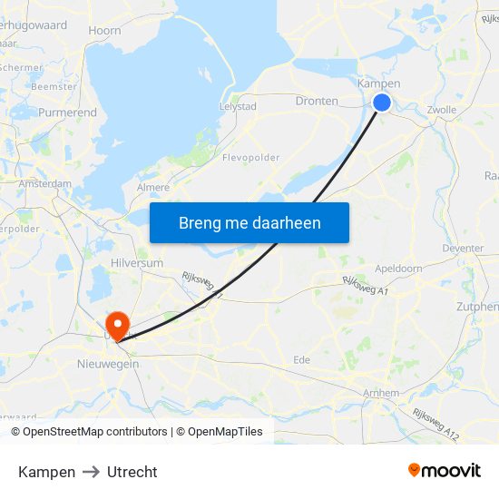 Kampen to Utrecht map