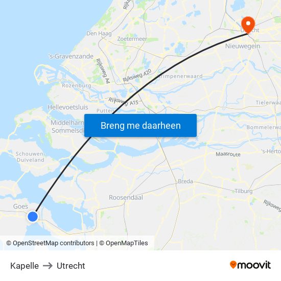 Kapelle to Utrecht map