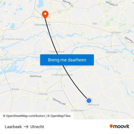 Laarbeek to Utrecht map