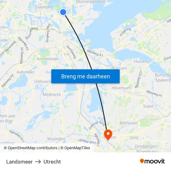 Landsmeer to Utrecht map