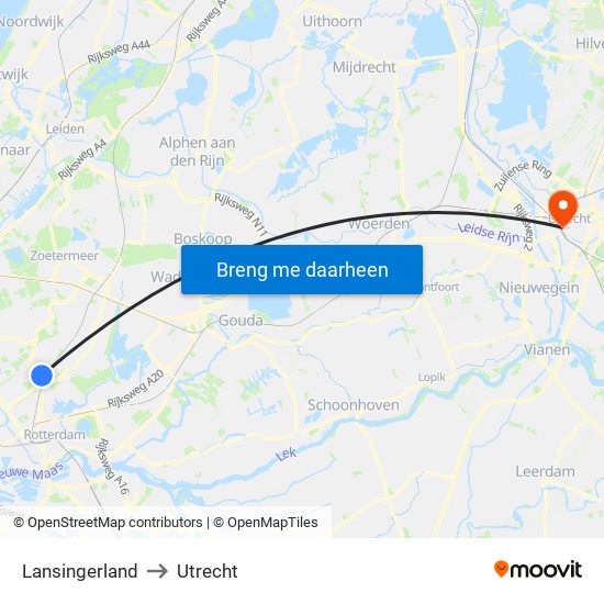 Lansingerland to Utrecht map