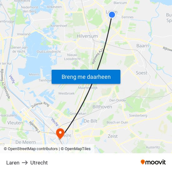 Laren to Utrecht map