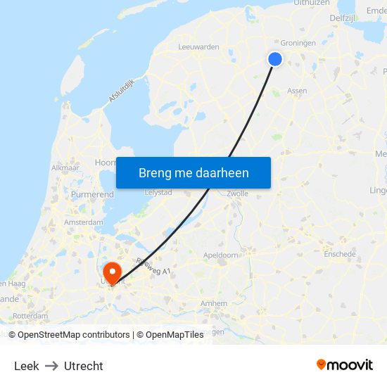 Leek to Utrecht map