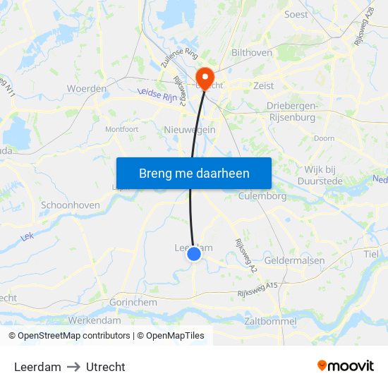 Leerdam to Utrecht map