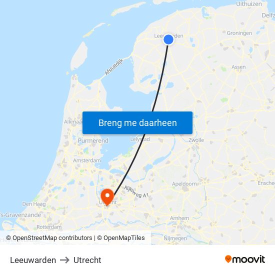 Leeuwarden to Utrecht map