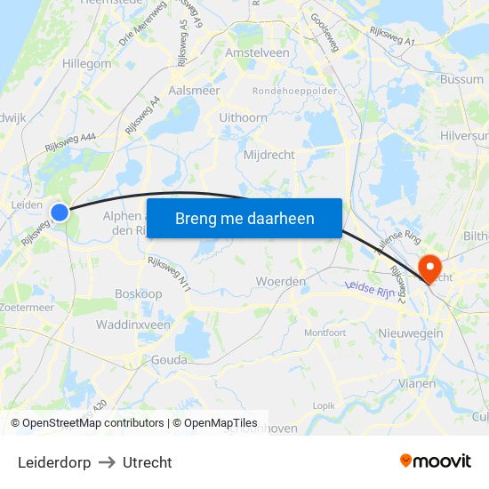 Leiderdorp to Utrecht map