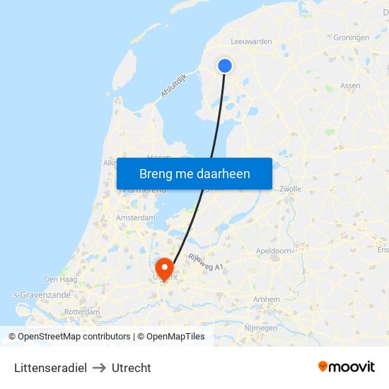 Littenseradiel to Utrecht map