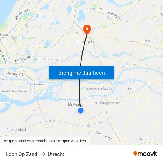 Loon Op Zand to Utrecht map