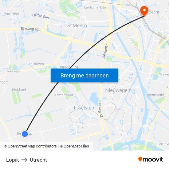 Lopik to Utrecht map