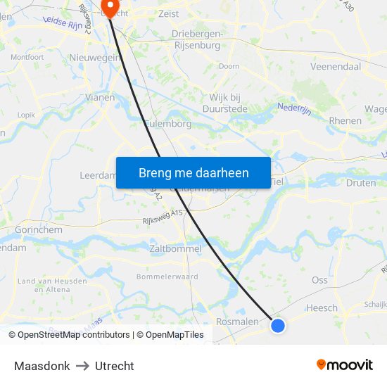 Maasdonk to Utrecht map