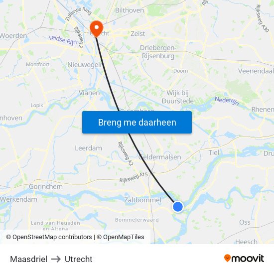 Maasdriel to Utrecht map