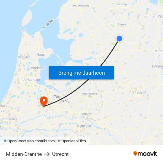 Midden-Drenthe to Utrecht map