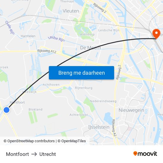 Montfoort to Utrecht map