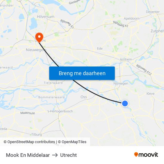 Mook En Middelaar to Utrecht map