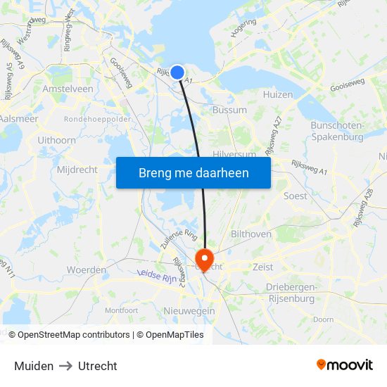 Muiden to Utrecht map