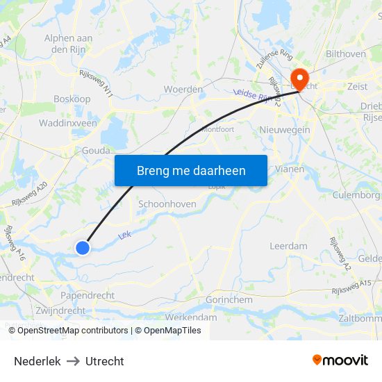 Nederlek to Utrecht map
