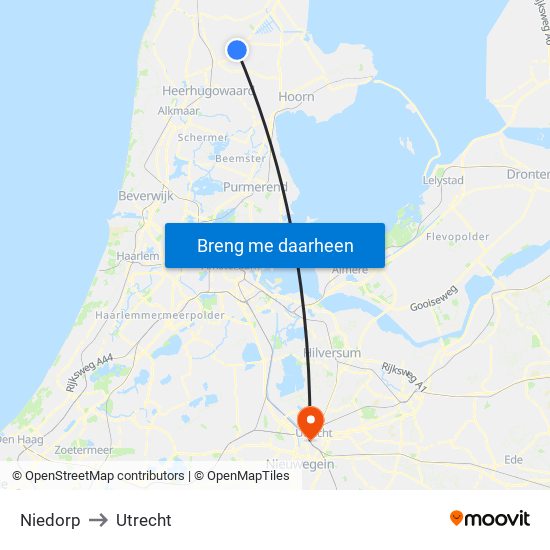 Niedorp to Utrecht map