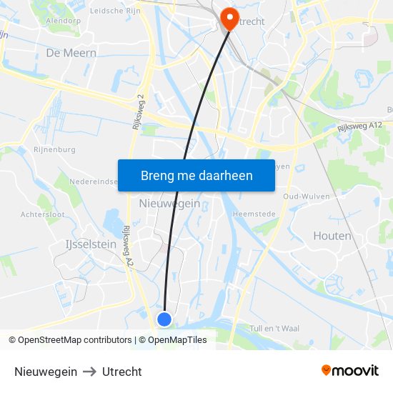 Nieuwegein to Utrecht map