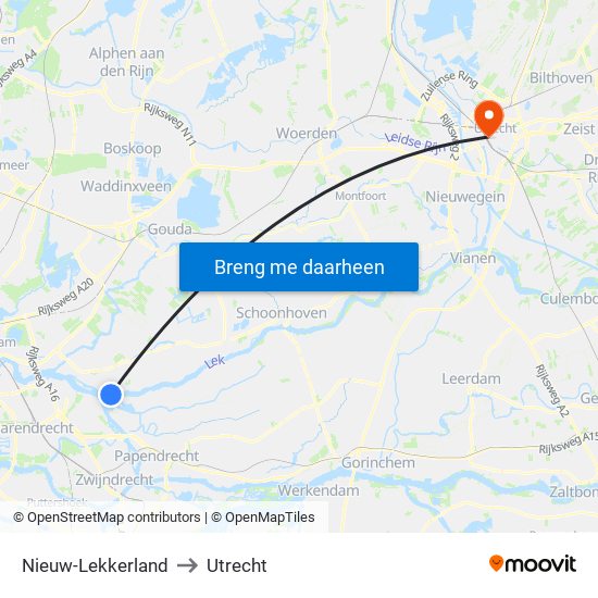 Nieuw-Lekkerland to Utrecht map