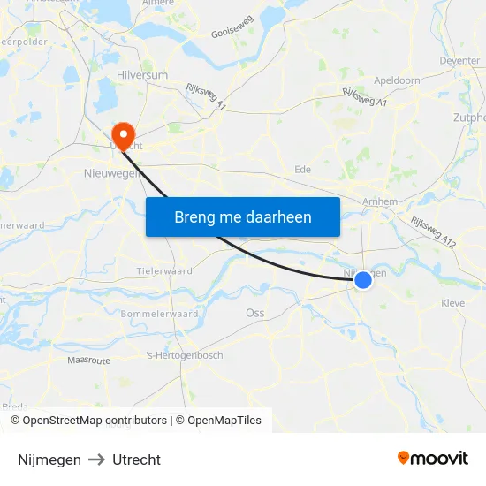 Nijmegen to Utrecht map