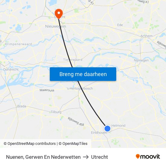 Nuenen, Gerwen En Nederwetten to Utrecht map