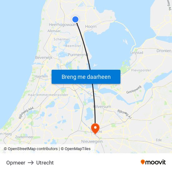 Opmeer to Utrecht map