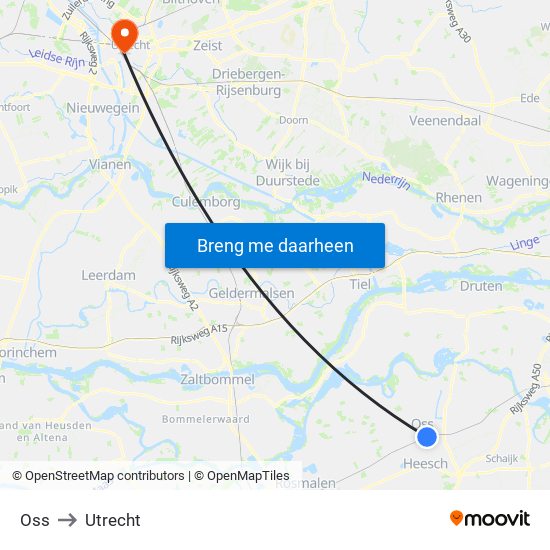 Oss to Utrecht map