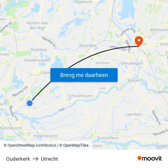 Ouderkerk to Utrecht map