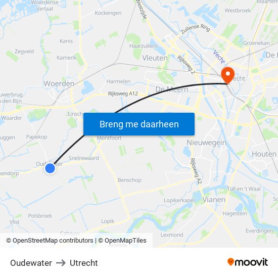 Oudewater to Utrecht map