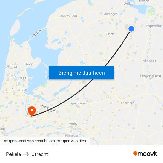 Pekela to Utrecht map