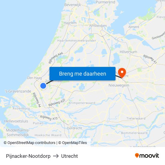 Pijnacker-Nootdorp to Utrecht map
