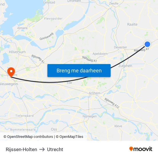 Rijssen-Holten to Utrecht map