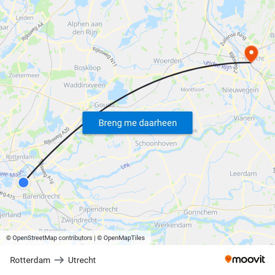 Rotterdam to Utrecht map