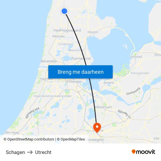Schagen to Utrecht map