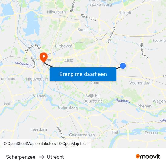Scherpenzeel to Utrecht map