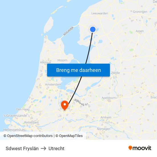 Sdwest Fryslân to Utrecht map