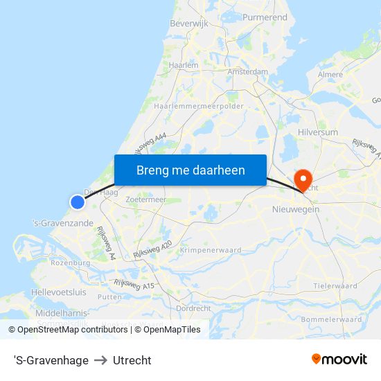 'S-Gravenhage to Utrecht map