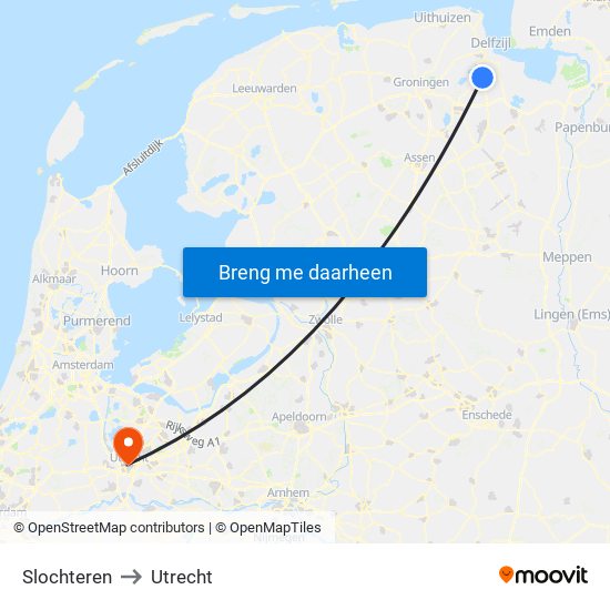 Slochteren to Utrecht map