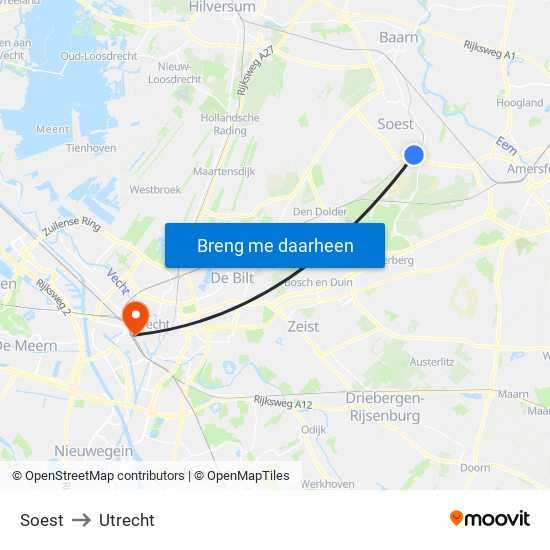 Soest to Utrecht map