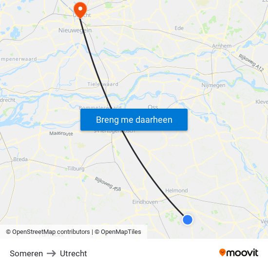 Someren to Utrecht map