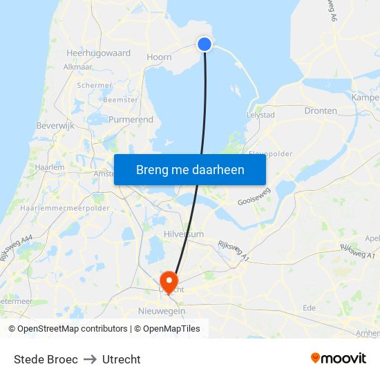 Stede Broec to Utrecht map