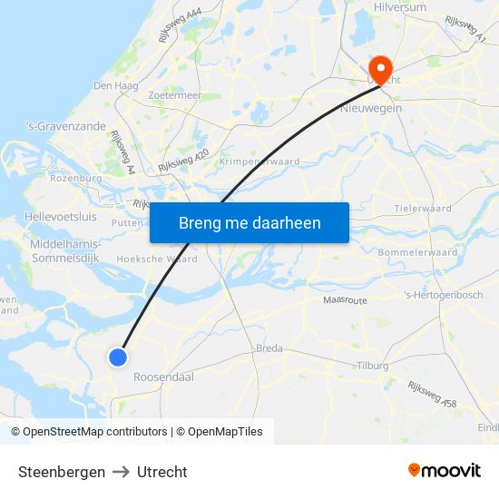 Steenbergen to Utrecht map