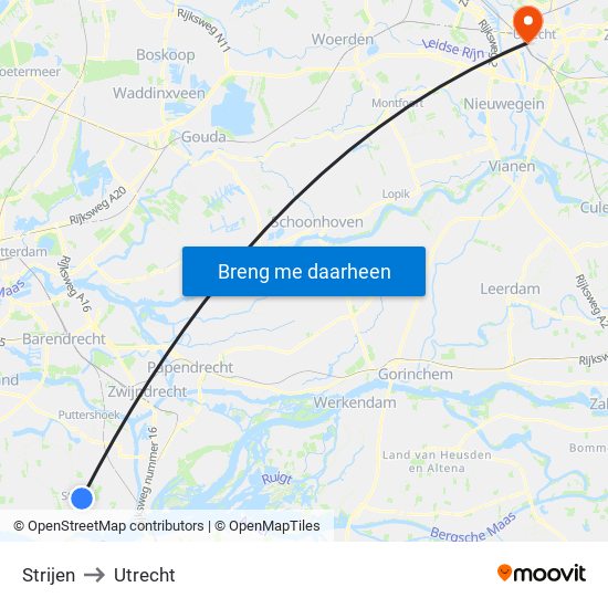 Strijen to Utrecht map