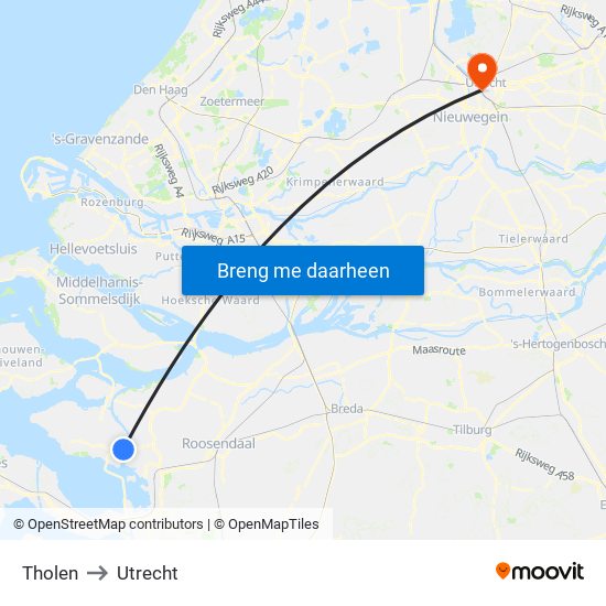 Tholen to Utrecht map