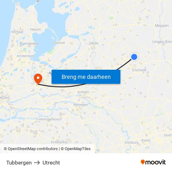 Tubbergen to Utrecht map