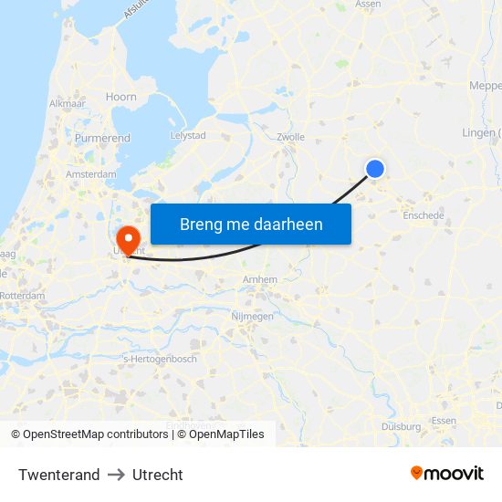 Twenterand to Utrecht map