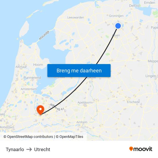 Tynaarlo to Utrecht map