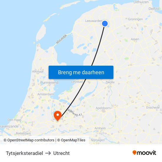 Tytsjerksteradiel to Utrecht map
