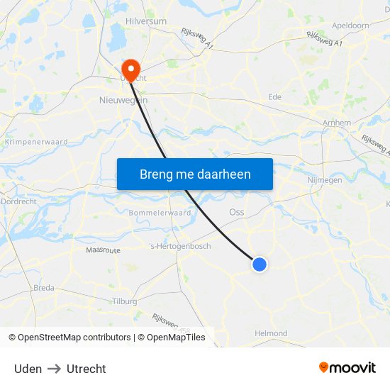Uden to Utrecht map